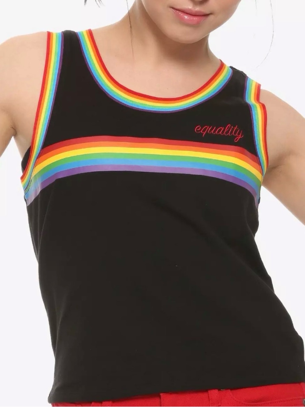 Hot Topic Black Tank with Rainbow Trim & "Equality" Script